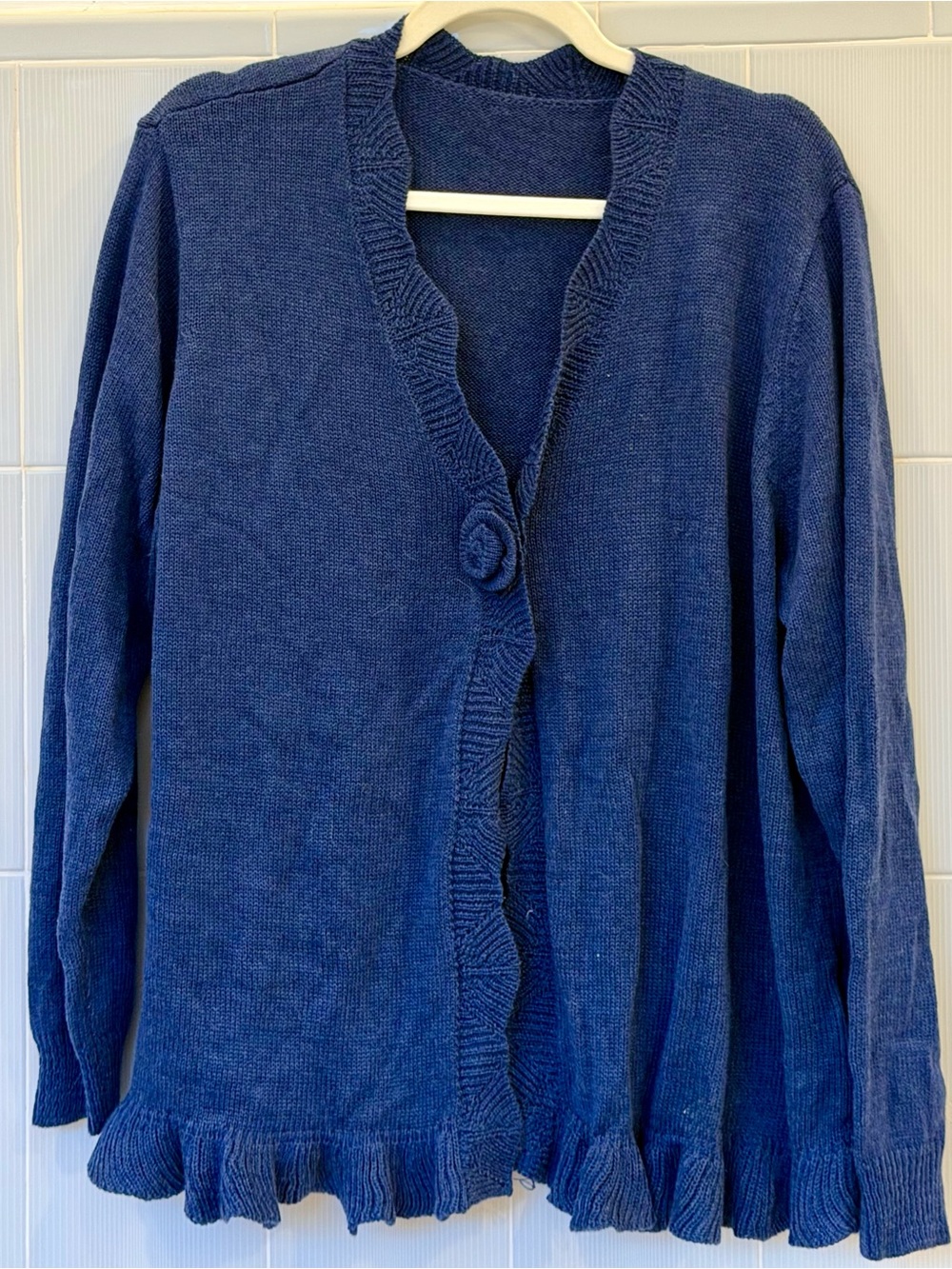 NWT BloomChic Navy Knit Cardigan with Ruffle Trim